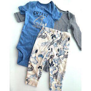 Carter's 9 MO Bodysuits and Pants, Cutest Cuddler Bundle animals Blue